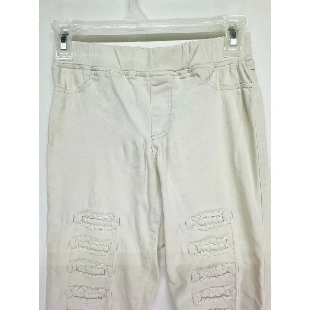 Umgee USA Cream Distressed Ladder Ruffle‎ Jeggings Skinny Pants Womens Small